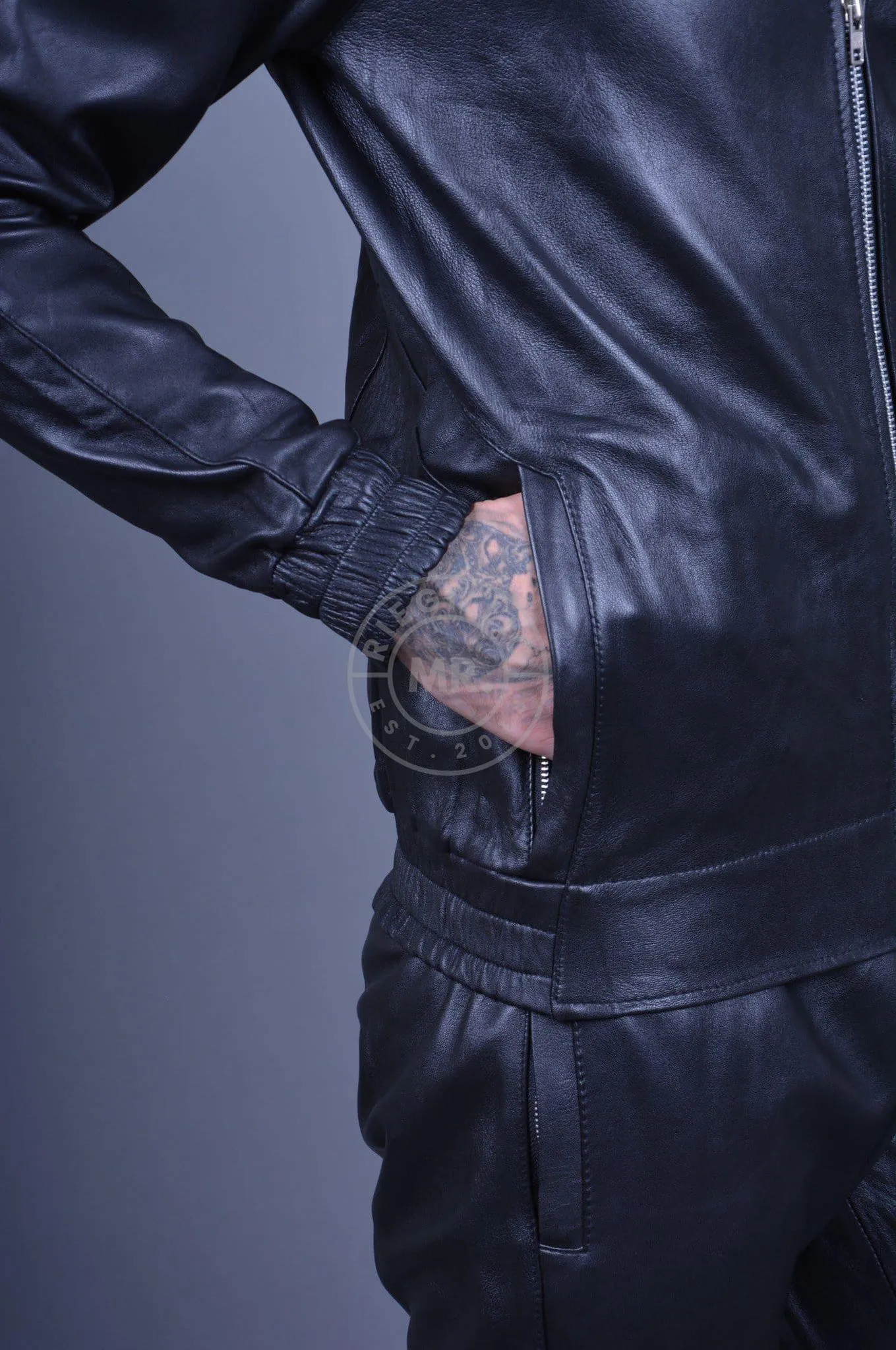 Plain Black Leather Tracksuit Jacket