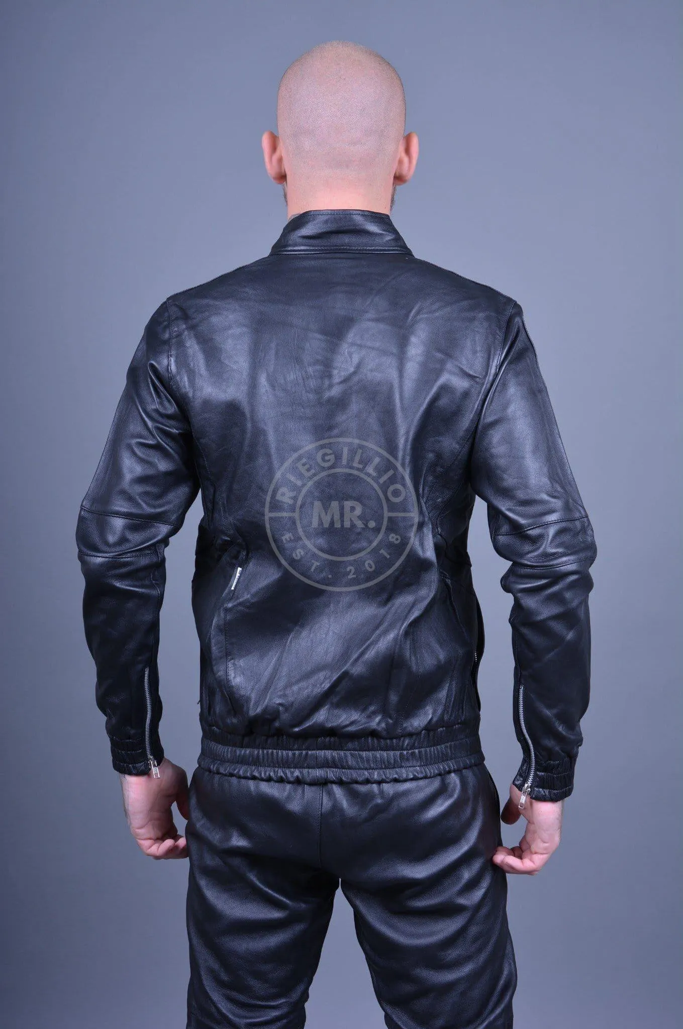 Plain Black Leather Tracksuit Jacket