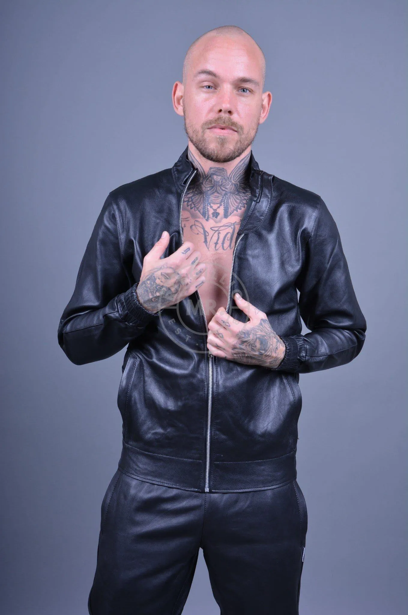 Plain Black Leather Tracksuit Jacket