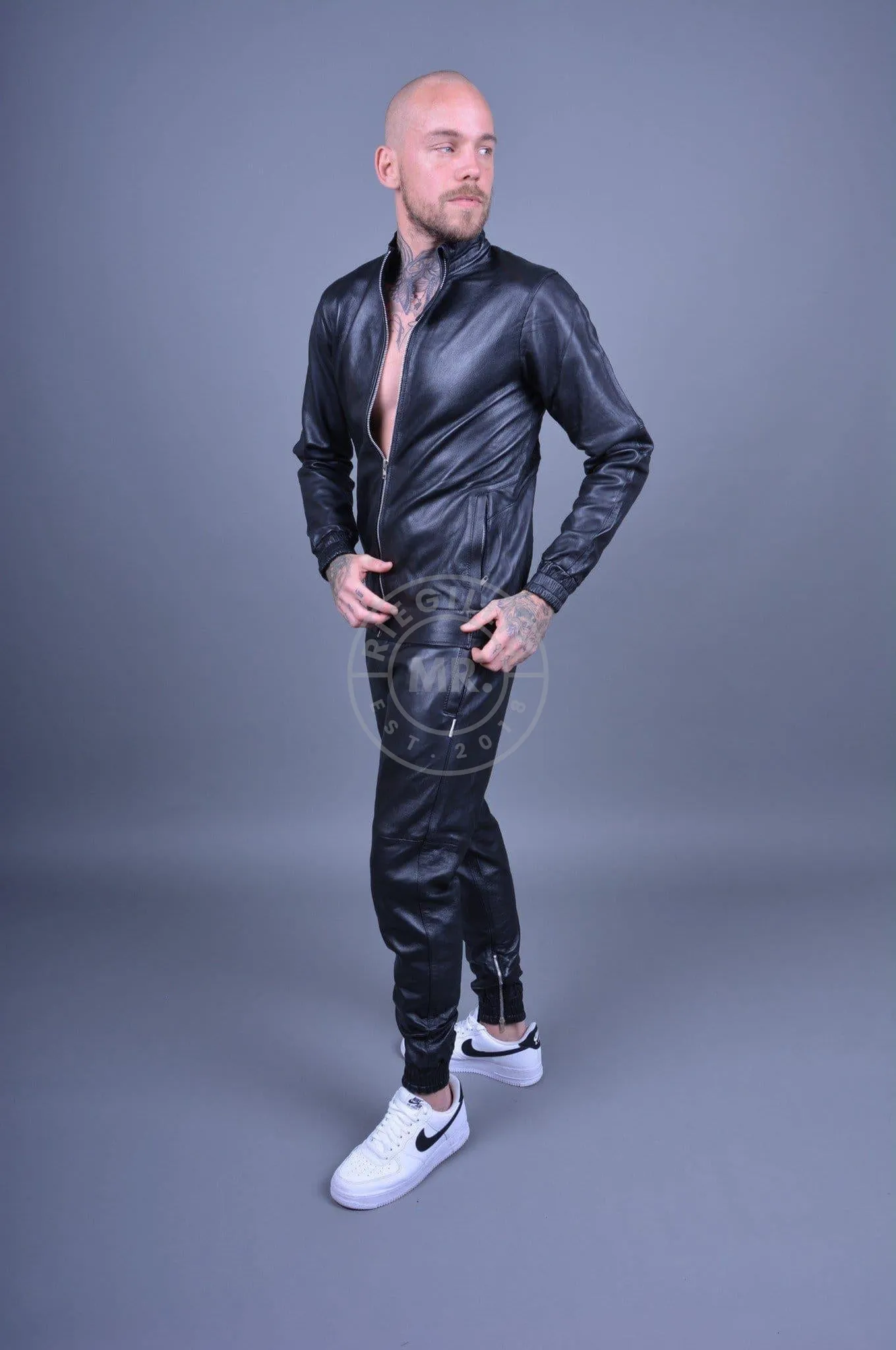 Plain Black Leather Tracksuit Jacket