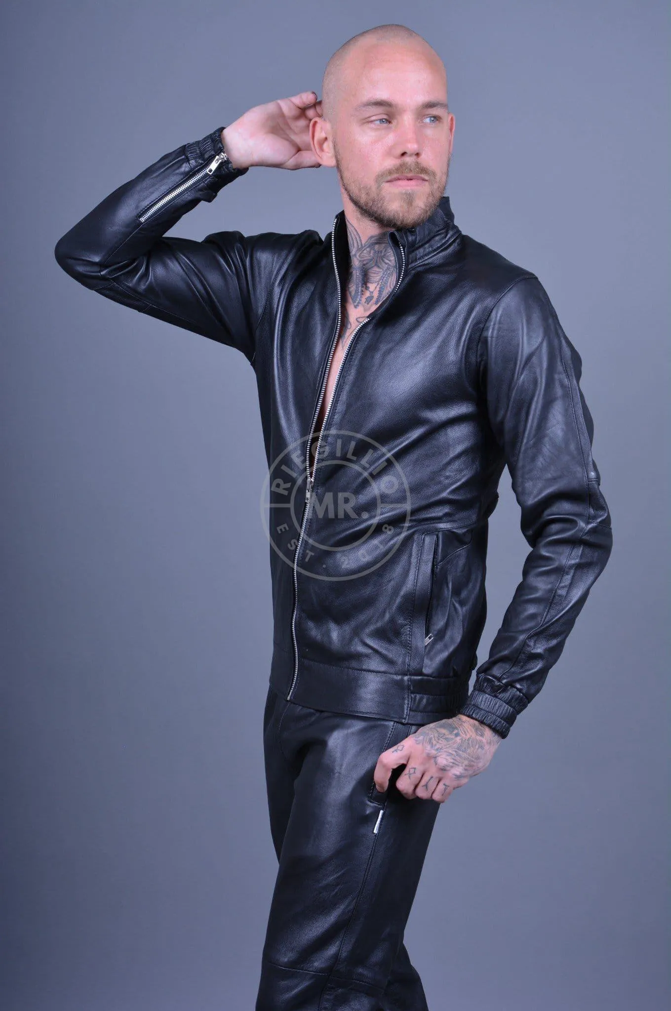 Plain Black Leather Tracksuit Jacket