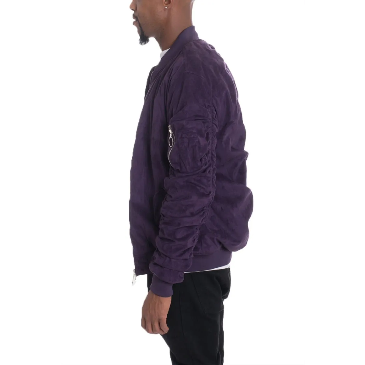 Plum Faux Suede Bomber Jacket