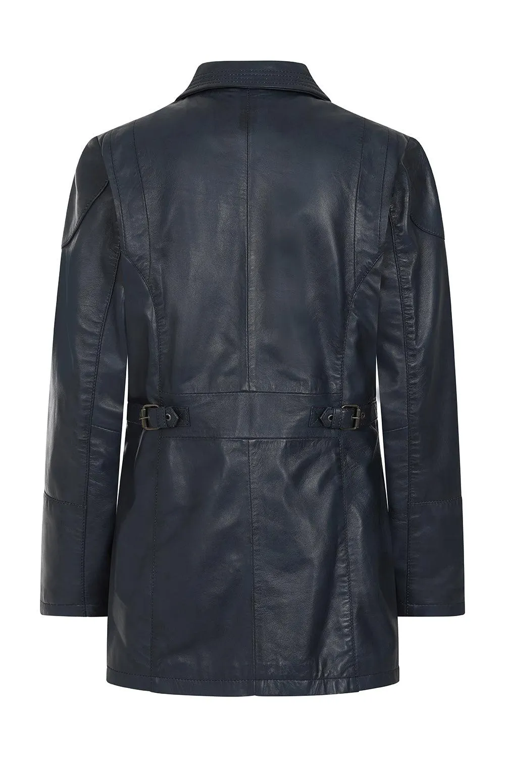 Womens Stunning Hip-Length Navy Sky Blue ALEXA Leather Jacket