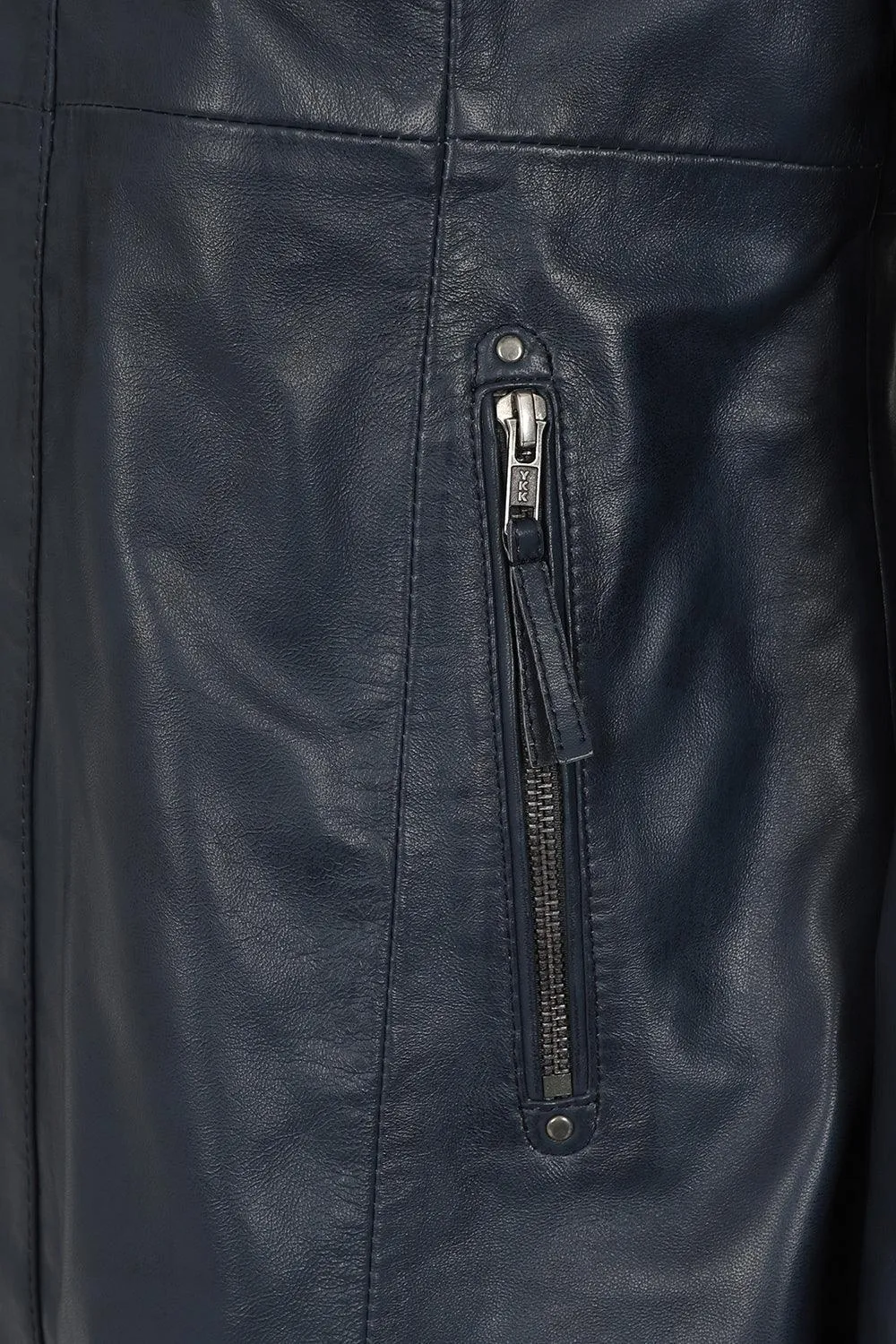 Womens Stunning Hip-Length Navy Sky Blue ALEXA Leather Jacket