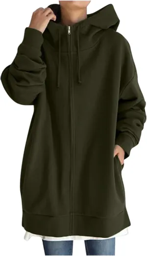 Womens Hoodies Fashion Sweatshirts Full Zip Up Winter Fleece Pullover Hoodies Fall Long Jackets with Pockets